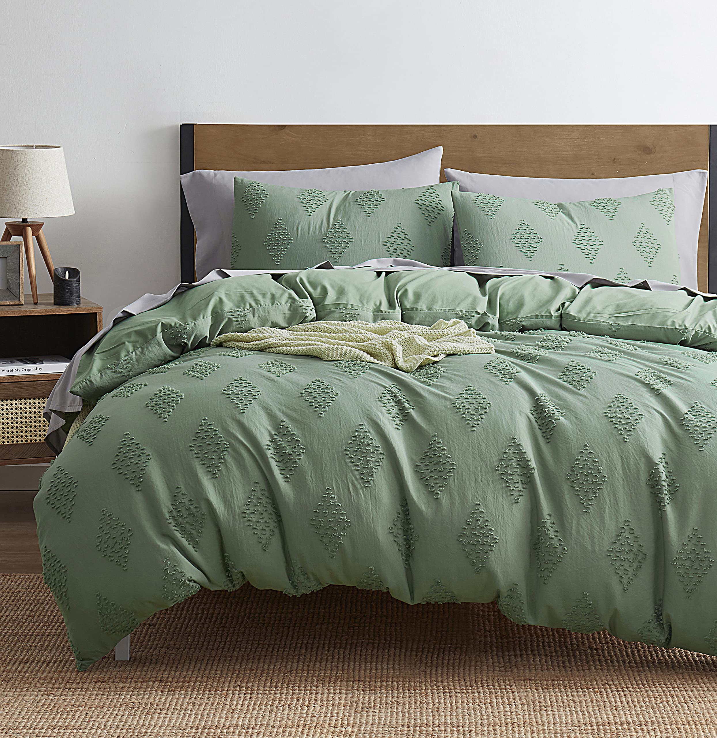 Nestl Boho Bedding Sets & Collections - Boho Duvet Cover Twin, 2 Piece Twin Duvet Cover Set, Double Brushed Green Duvet Cover Wi